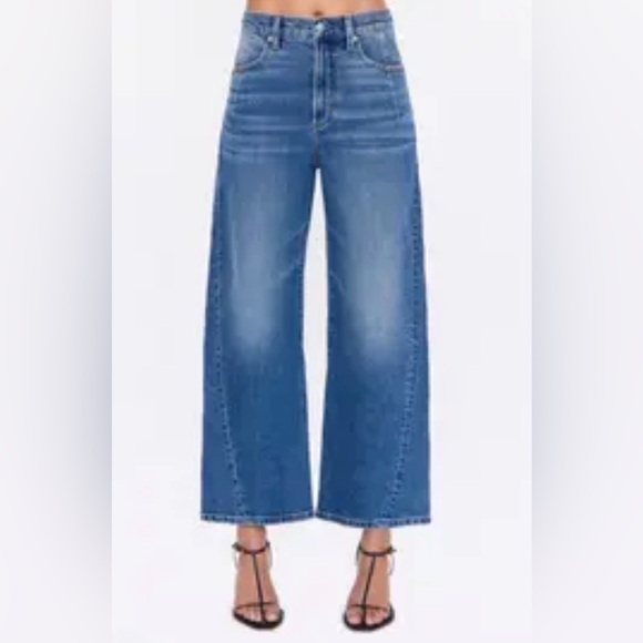 pistola Denim - Pistola Wide Leg Denim Jeans in Medium Blue Distressed